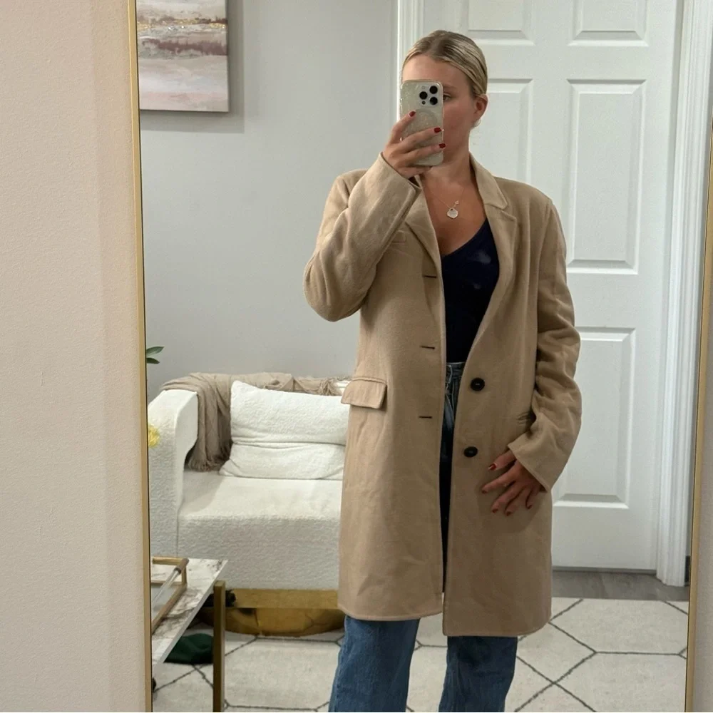 Burberry Coat Long Single Breasted Cashmere Blend in Camel Tan